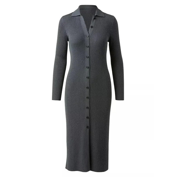 NWOT $1990 AKRIS Long Ribbed Cardigan Sweater - Collared Dress Virgin Wool - Picture 1 of 11